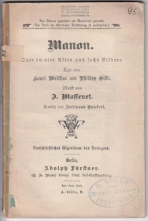 Bild des Verkufers fr Manon. Oper in vier Akten und sechs Bildern. Musik von Ferdinand Gumbert. zum Verkauf von Antiquariat Puderbach