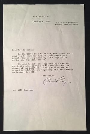 Seller image for President Richard Nixon January 8, 1990 Typed Letter Signed (TLS); President Nixon says goodbye to the 80's - "I only hope we are all around to celebrate the beginning of a new century on January 1, 2000!" for sale by Back in Time Rare Books