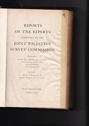 Image du vendeur pour Reports of the experts submitted to the Joint Palestine Survey Commission mis en vente par Meir Turner