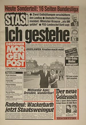 Bild des Verkufers fr Dresdner Morgenpost (Freitag, 2. August 1991), zum Verkauf von Versandantiquariat Hbald