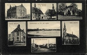 Ansichtskarte / Postkarte Schierstein Wiesbaden in Hessen, Neue Schule, Altes Rathaus, Kath. Kirc...