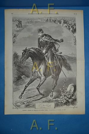 Seller image for Lieutenant v. Zubovits, der Distanzreiter, und sein Pferd Caradoe. Originalzeichnung von Breidwiser. // Druck nach einem Holzschnitt aus: Ueber Land und Meer. Allgemeine Illustrirte Zeitung. for sale by Antiquarische Fundgrube e.U.