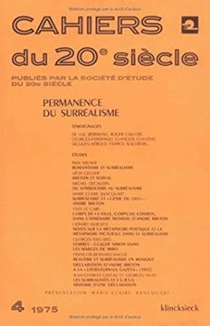 Bild des Verkufers fr Permanence du surralisme. caxx 04, 1975 zum Verkauf von JLG_livres anciens et modernes