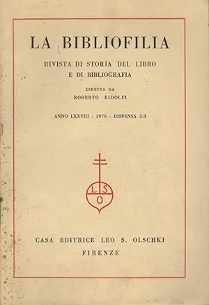 Bibliofilia (La). Rivista di storia del libro e di bibliografia. Diretta da Roberto Ridolfi. Anno...
