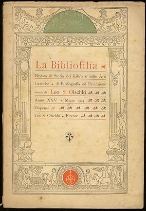 BIBLIOFILIA (LA). Rivista di storia del libro e delle arti grafiche, di bibliografia ed erudizion...