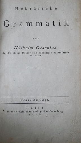 Bild des Verkufers fr Hebrische Grammatik. 8. Auflage. zum Verkauf von Treptower Buecherkabinett Inh. Schultz Volha
