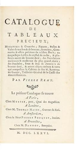 Catalogue de Tableaux précieux; Miniatures & Gouaches; Figures, Bustes & Vases de marbre & de bro...