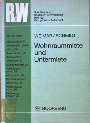 Imagen del vendedor de Wohnraummiete und Untermiete. Schriftenreihe Das Recht der Wirtschaft Heft 162; a la venta por books4less (Versandantiquariat Petra Gros GmbH & Co. KG)