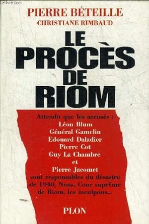 Image du vendeur pour LE PROCES DE RIOM. mis en vente par Le-Livre
