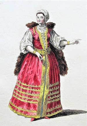 Antique Copperplate Engraving. Habit of a Lady of Hungary in 1700