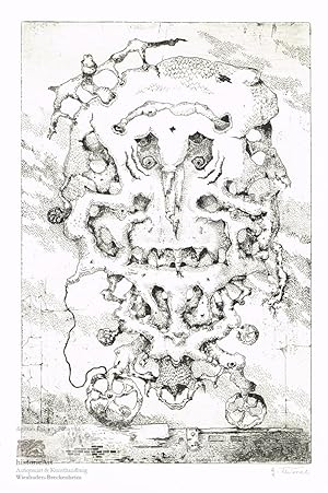 Mensch-Maschine-Symbiose III. Monochrome Original-Radierung von Günther Thiersch 1970. Vom Künstl...