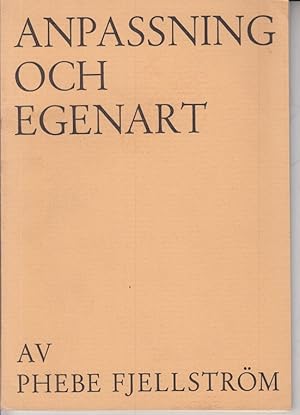 Seller image for Anpassning och Egenart. for sale by Allguer Online Antiquariat