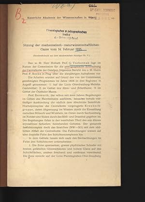 Imagen del vendedor de Die petrgraphiscne Erforschung der Centralkette der Ostalpen. Separatabdruck aus dem akademischen Anzeiger Nr. V. Sitzung der mathematisch - naturwissenschaftlichen Classe vom 14. Februar 1895. Kaiserliche Akademie der Wissenschaften in Wien. a la venta por Antiquariat Bookfarm