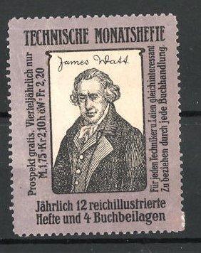 Bild des Verkufers fr Reklamemarke Technische Monatshefte, James Watt zum Verkauf von Bartko-Reher