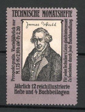 Bild des Verkufers fr Reklamemarke Technische Monatshefte, James Watt zum Verkauf von Bartko-Reher