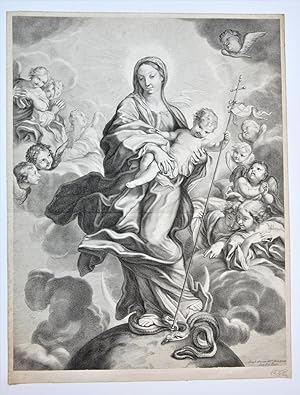 [Antique print, engraving] Immaculate Conception (Mary and Child), published ca. 1665.