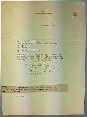 Seller image for Typed Letter Signed (TSL) by Pearl S. Buck, Dated June 10, 1942 for sale by Chinese Art Books