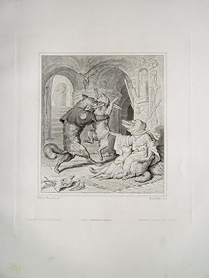 "Illustration zu Goethe's Reineke Fuchs" originaler breitrandiger Stahlstich ca.15x13cm (Darstell...