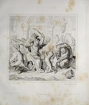 "Illustration zu Goethe's Reineke Fuchs" originaler breitrandiger Stahlstich ca.18x19cm (Darstell...