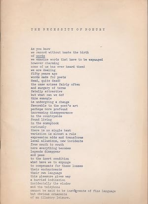 Image du vendeur pour The Ant's Forefoot 11 (September 1973) - The Necessity of Poetry by David Rosenberg mis en vente par Philip Smith, Bookseller