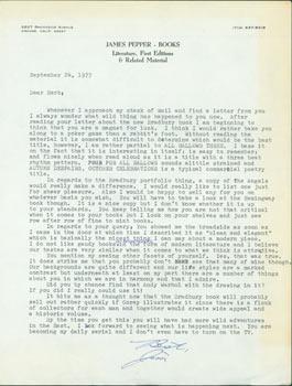 TLS James Pepper to Herb Yellin, September 24, 1977. RE: Bradbury, Warhol, Gorey.