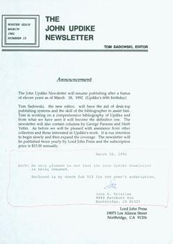 TLS John G. Krisilas to Herb Yellin, March 16, 1992, on fax announcing the resumption of publishi...