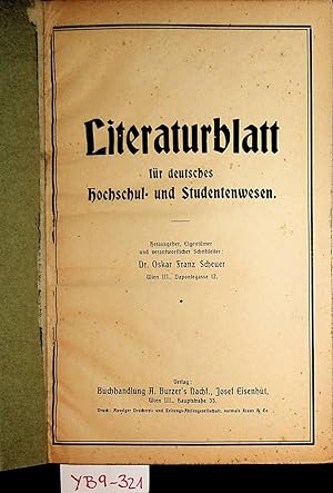 Literaturblatt für deutsches Hochschul- und Studentenwesen 16. Jahrg 12 Hefte komplett.