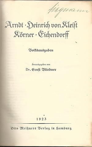 Seller image for Arndt, Heinrich von Kleist, Krner, Eichendorff. Volksausgaben. for sale by Antiquariat-Plate