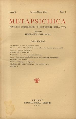 METAPSICHICA. Fenomeni straordinari e sconosciuti della vita. Direttore: Ferdinando Cazzamalli. A...