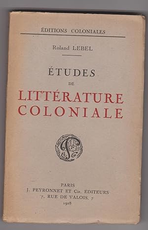 Etudes de littérature coloniale