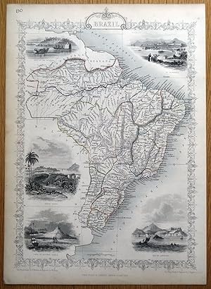 Antique Map BRAZIL, URUGUAY, SOUTH AMERICA, Rapkin & Tallis 1851