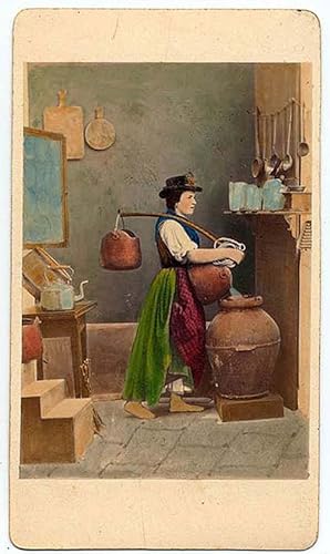 CDV Venice Woman in the kitchen Hand-colored orignal photo C. Ponti 1870c S1089