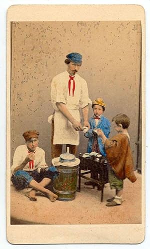 CDV Venice Man and children eating Hand-colored orignal photo Ponti 1870c S1090