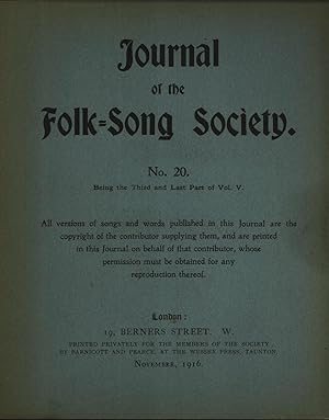 Image du vendeur pour Journal of the Folk-Song Society, No. 20 (Vol. 5, No. 3) mis en vente par Masalai Press