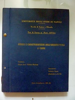 Immagine del venditore per UNIVERSITA' DEGLI STUDI DI NAPOLI Facolt di Lettere e Filosofia. Tesi di Laurea in Storia dell'Arte STORIA E CARATTERISTICHE DELL'ARCHITETTURA A CAPRI Relatore Ch.mo Prof. Valerio Mariani, Anno Accademico 1967 /1968 venduto da Historia, Regnum et Nobilia