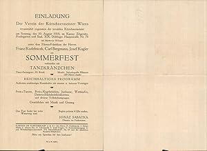 557173,Beleg Einladung Verein der Kürschnermeister Wien Döbling Kasino Zögernitz 1919 Sommerfest ...