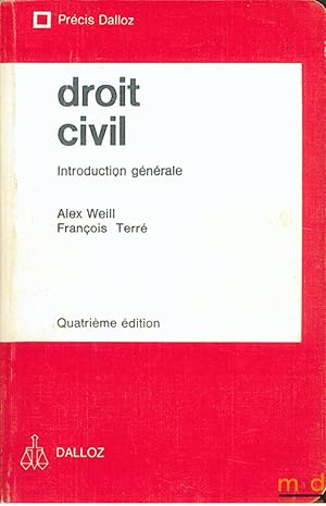 Bild des Verkufers fr DROIT CIVIL, INTRODUCTION GNRALE, 4med., coll. Prcis Dalloz zum Verkauf von La Memoire du Droit