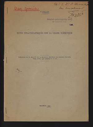 Bild des Verkufers fr Notes stratigraphiques sur la chaine subbetique. Publicado en el Boletin de la Sociedad Espagnola de Historia Natural, Tomo XXXII, 1932, pags. 171-177. zum Verkauf von Antiquariat Bookfarm