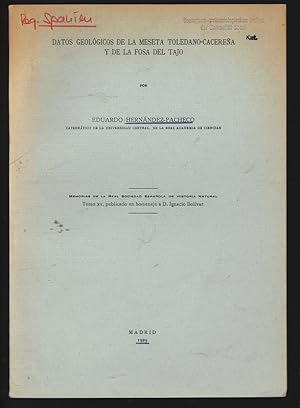 Imagen del vendedor de Datos geologicos de la meseta toledano-cacerena y de la Fosa del Tajo. Memorias de la Real Sociedad Espagnola de Historia Natural, Tomo XV, publicadp en homenaje a D. Ignacio Bolivar. a la venta por Antiquariat Bookfarm