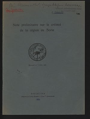 Bild des Verkufers fr Note prliminaire sur le crtac de la rgion de Soria. Institucio Catalana d Historia Natural, Butlleti n. 7-8-9, 1931. zum Verkauf von Antiquariat Bookfarm