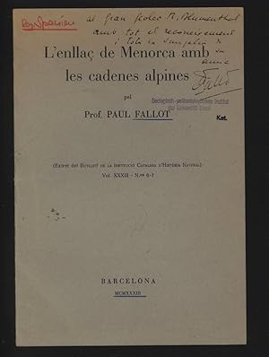 Bild des Verkufers fr L enlla de Menorca amb les cadenes alpines. Extret del Butlleti de la Institucio Catalana d Historia Natural, Vol. XXXIII, Nos 6-7. zum Verkauf von Antiquariat Bookfarm