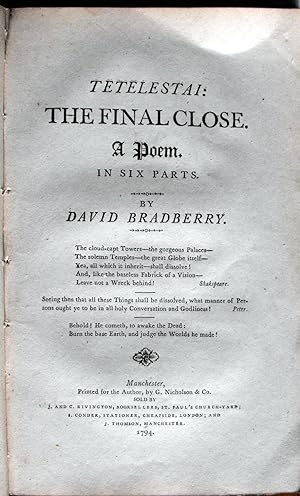 Imagen del vendedor de Tetelestai: The Final Close. A Poem. In Six Parts. a la venta por John Price Antiquarian Books, ABA, ILAB