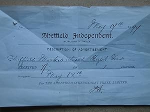 Sheffield Independent Advertisement Receipt 1897.