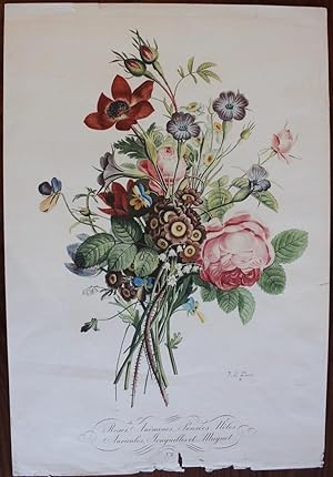 Bouquet de Roses, Anémones, Pensées, Nêles, Auricules, Jonquilles et Muguet