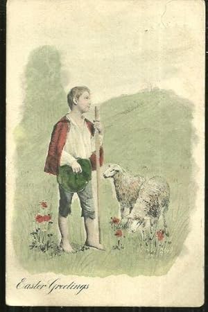 Seller image for UNDIVIDED EASTER GREETINGS POSTCARD WITH BOY SHEPHERD AND SHEEP for sale by Gibson's Books