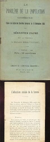 Bild des Verkufers fr LE PROBLEME DE LA POPULATION - CONFERENCE FAITE A LA SALLE DES SOCIETES SAVANTES LE 16 NOVEMBRE 1903. + 1 (fascicule "L'education sociale de la femme". zum Verkauf von Le-Livre