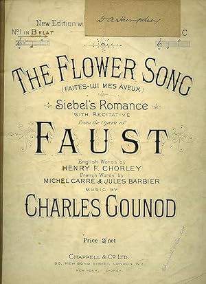 Image du vendeur pour The Flower Song (Faites-Lui mes Aveux) from the Opera of Faust [Chappell Number 19634 Vintage Piano Sheet Music] in B flat mis en vente par Little Stour Books PBFA Member