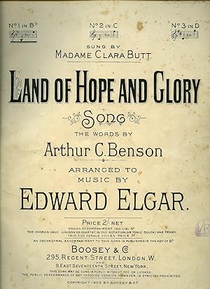 Seller image for Land of Hope and Glory (No. 1 in B flat) [Vintage Piano Sheet Music] Sung by Madame Clara Butt for sale by Little Stour Books PBFA Member