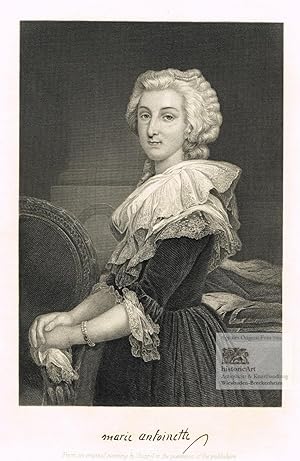 Marie Antoinette. Halbfigur mit Spitzenumhang nach halblinks, darunter aksimilierter Namenszug. S...