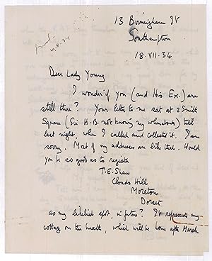 Imagen del vendedor de Autograph letter signed ("TE Shaw"). a la venta por Antiquariat INLIBRIS Gilhofer Nfg. GmbH